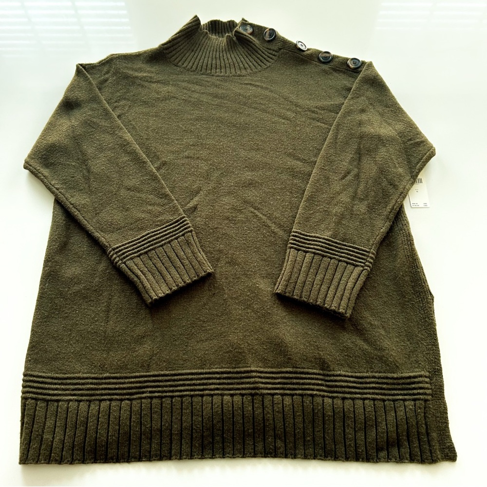 Anthropologie Margarita Tunic Sweater Moss Green Mock Neck Button Shoulder NWT M - Picture 10 of 16